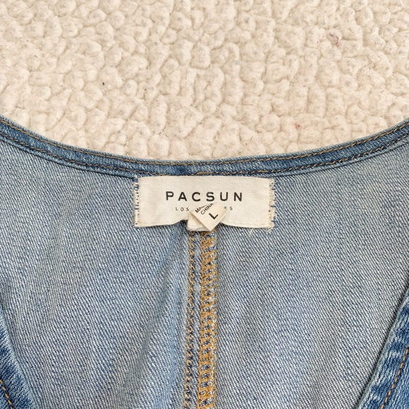 PacSun Frayed Button Front Blue Denim Sleeveless Dress - Picture 7 of 9